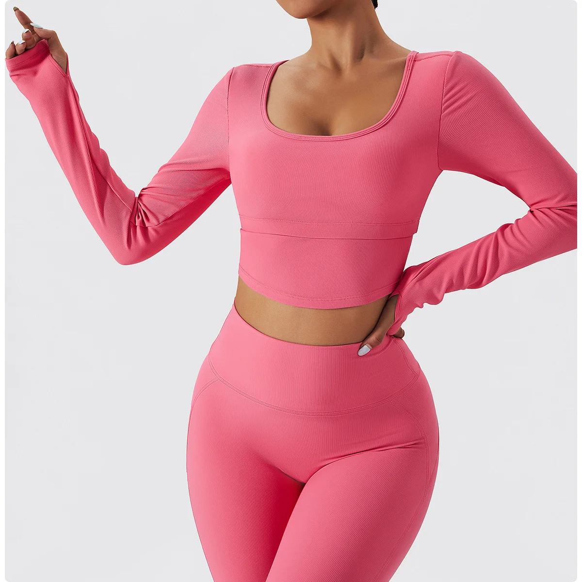 

Sexy Athletic Crop Top Woman Sports T-shirts Yoga Top Knitted Shirt Long Sleeve Workout Tops For Women Fashion Gym Clothes