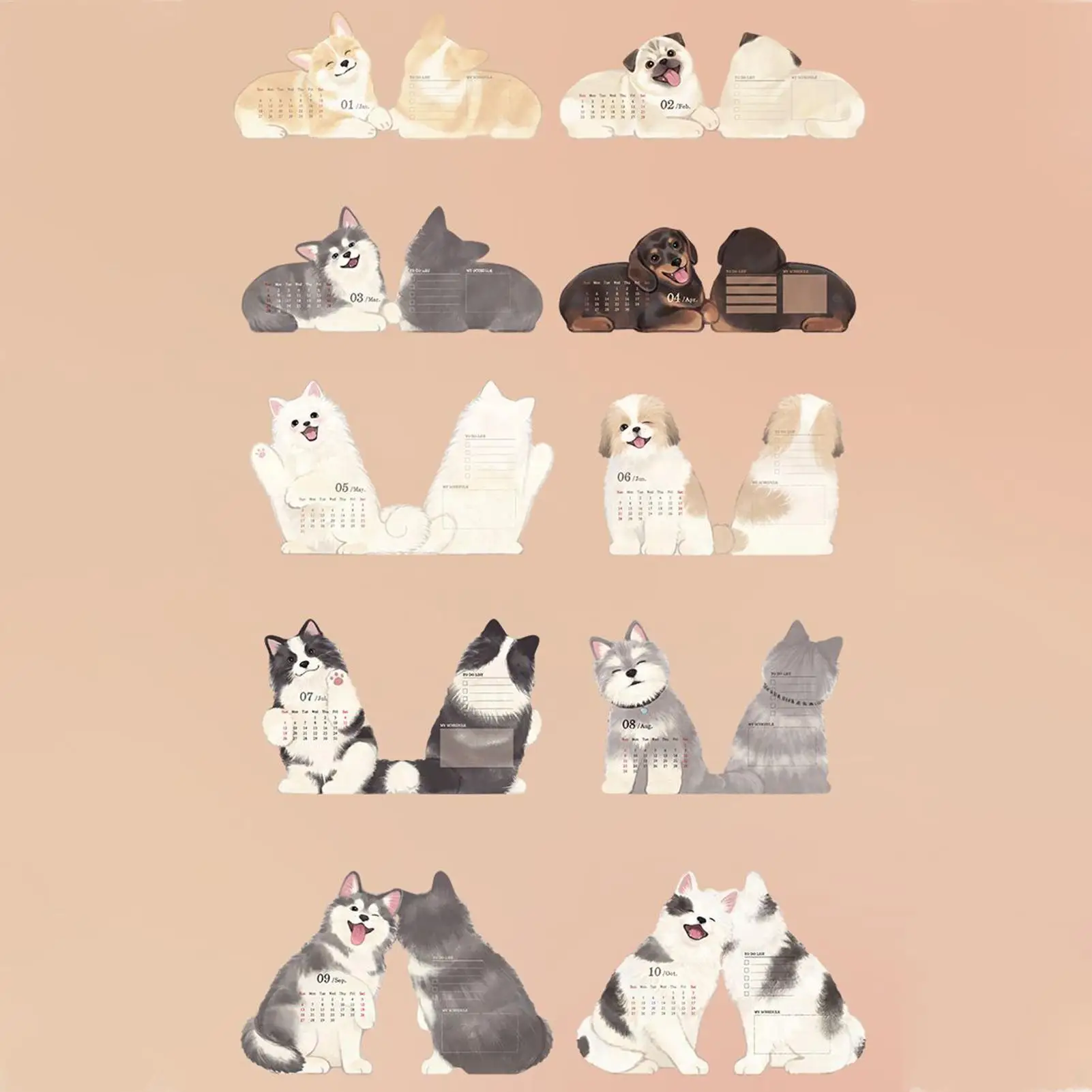 Calendar for Desk 2026 Pet Theme Offices Calendar Academic Schedule Pad for Kids Work Class School Daily Puppy Kitten Design