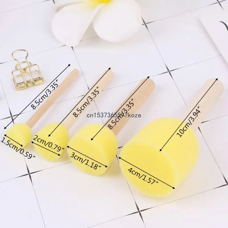 

4pcs/set Wooden Handle Sponge for Head Stamp Paint Brush For Children DIY Tool A