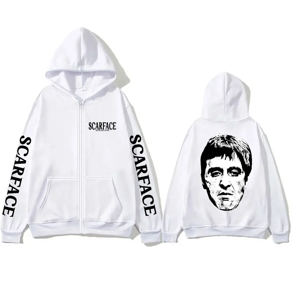 Classic Movie Scarface Tony Montana Head Zipper Hoodie Al Pacino Men Women Casual Vintage Zip Up Jacket Men's Oversized Hoodies