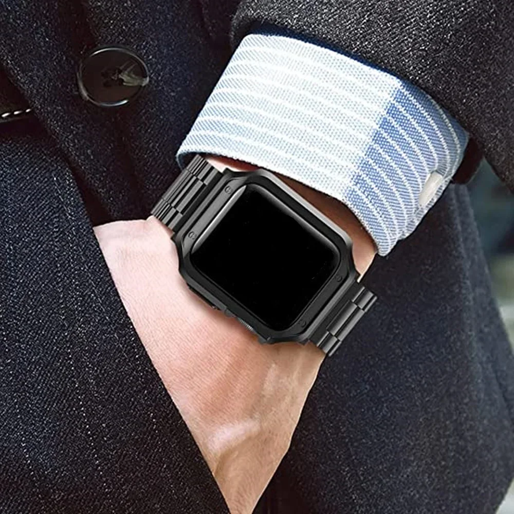 Premium Stainless Steel and TPU Watch Strap with Protective Case