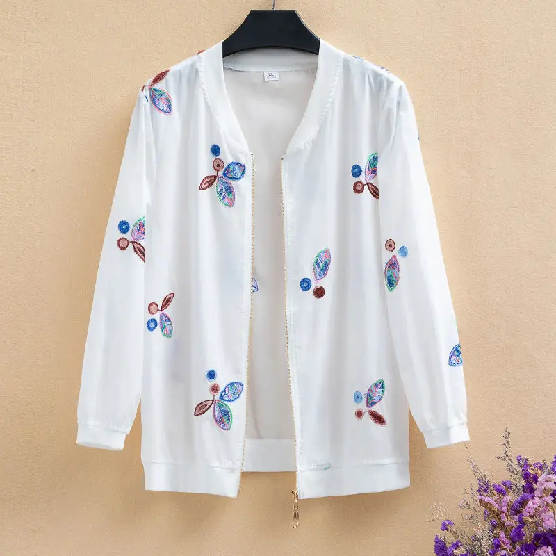 

Women Sunscreen Coat New Summer Thin Coat Short Jacket Print Top Large Women Baseball Coat Air Conditioner Shirt Female Tops