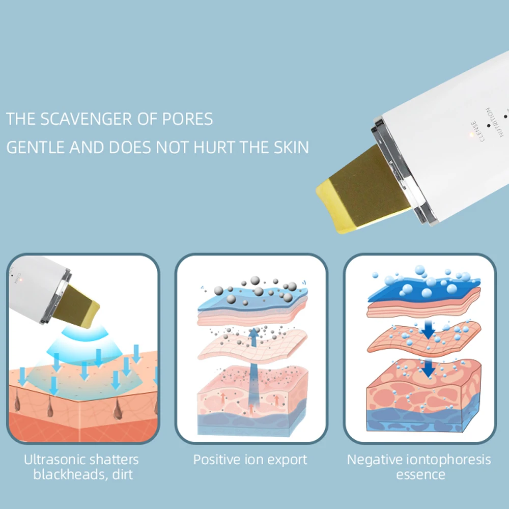 High frequency ultrasonic vibration of 24kHz can deeply clean pores remove blackheads reduce wrinkles and improve skin firmness