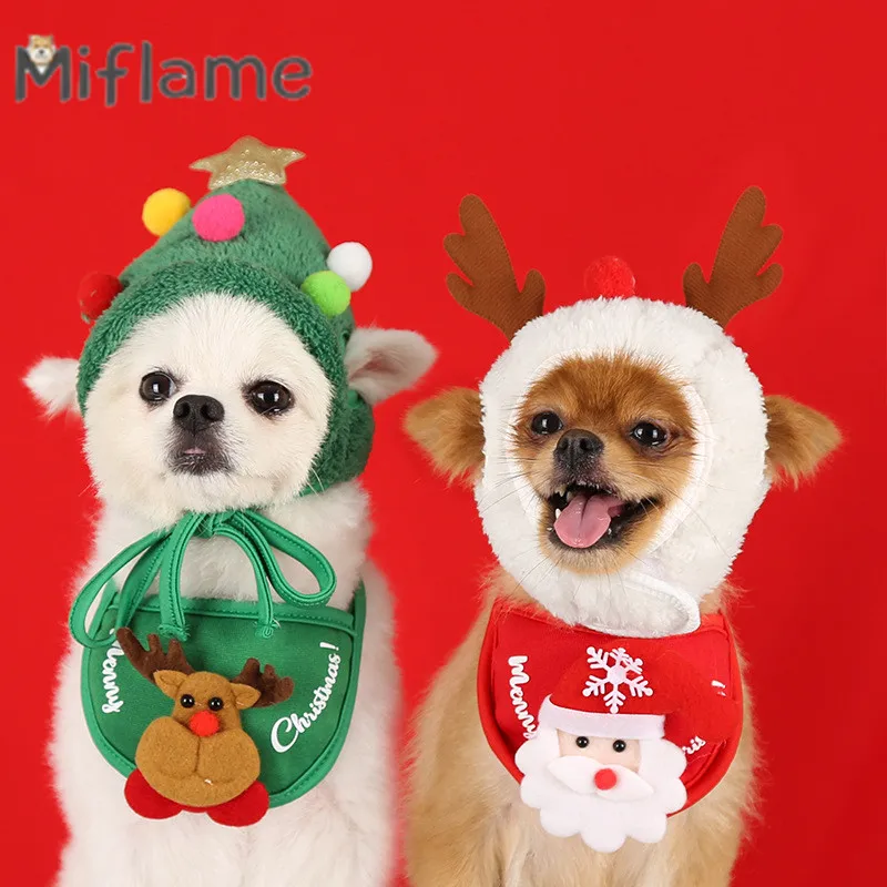 

Miflame Christmas Dogs Hat Festival Small Dogs Accessories Pomeranian Bichon Winter Pets Cats Bandana Funny Puppy Hats Bandana