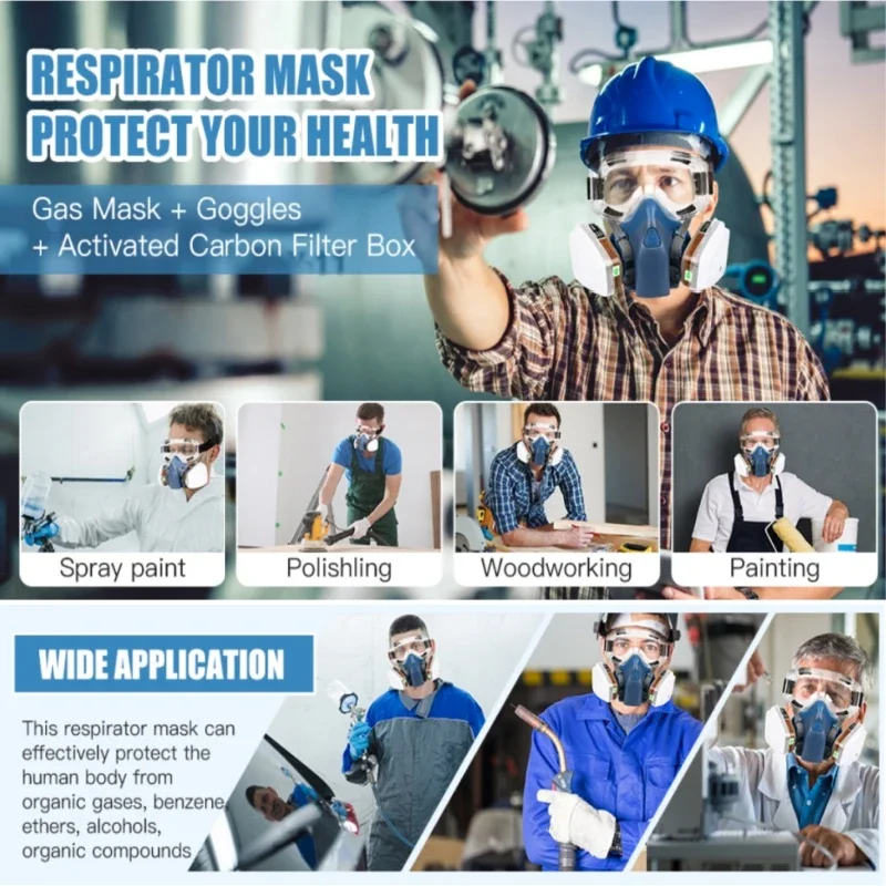 Masque Anti-Poussière Chantier 16en1 Respirateur Demi-Visage Réutilisable