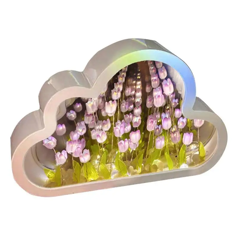 

DIY Cloud Tulip Night Light Creative 2 In1 Handmade LED Tulips Flowers Mirror Table Lamps Home Room Bedside Desktop Decoration