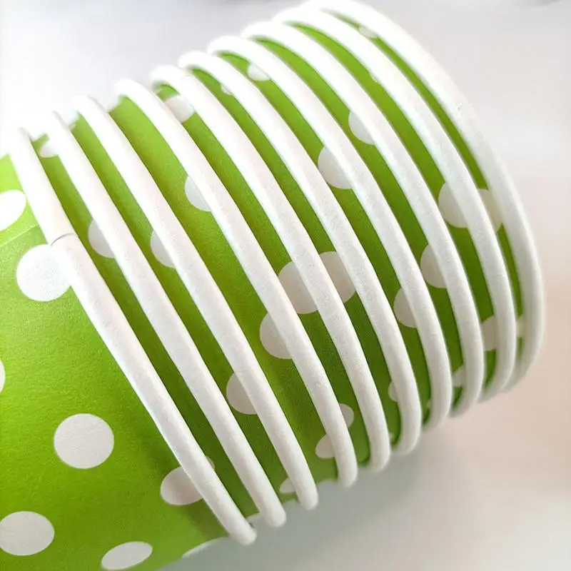 10PCS Paper Cup Disposable Color Polka Dot Simple Thick High Temperature Resistant Non-Slip for Birthday Home DIY Kindergarten