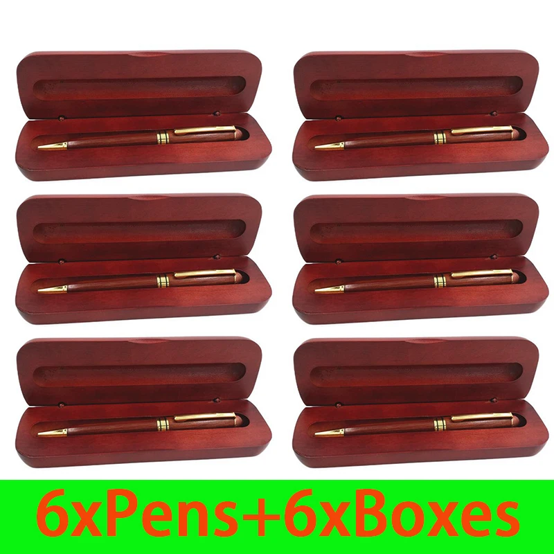 

6 Sets Natural Wooden Ballpoint Pen Maple Set Calligraphy Wooden Pen Box Set