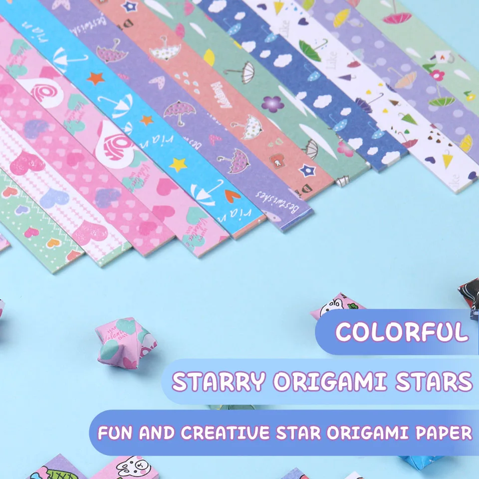 540pcs Colorful Papers Lucky Star DIY Handmade Origami Paper Strips Decor Folding Paper Arts Crafting Supplies