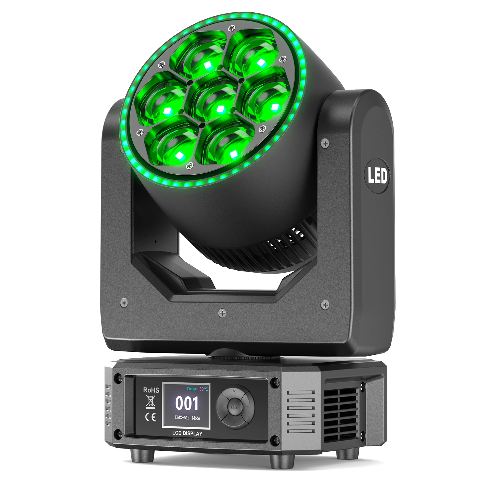 Datewink 300W Beam Moving Head Lights With Light Strip RGBW LED Focusing Bee's Eye Stage Lighting DMX For DJ Disco Wedding Party