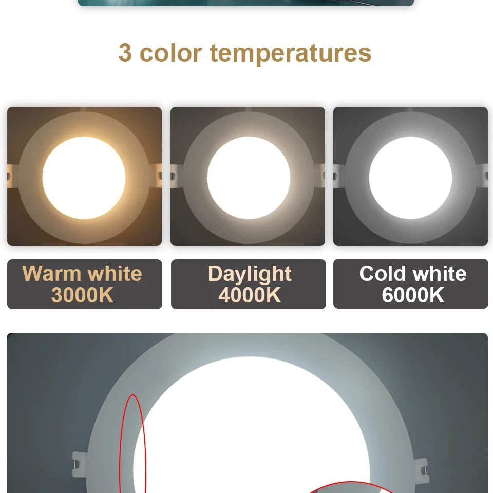 diodo emissor de luz downlight ponto três cores recesso no teto led downlight luz fria quente branco lâmpada