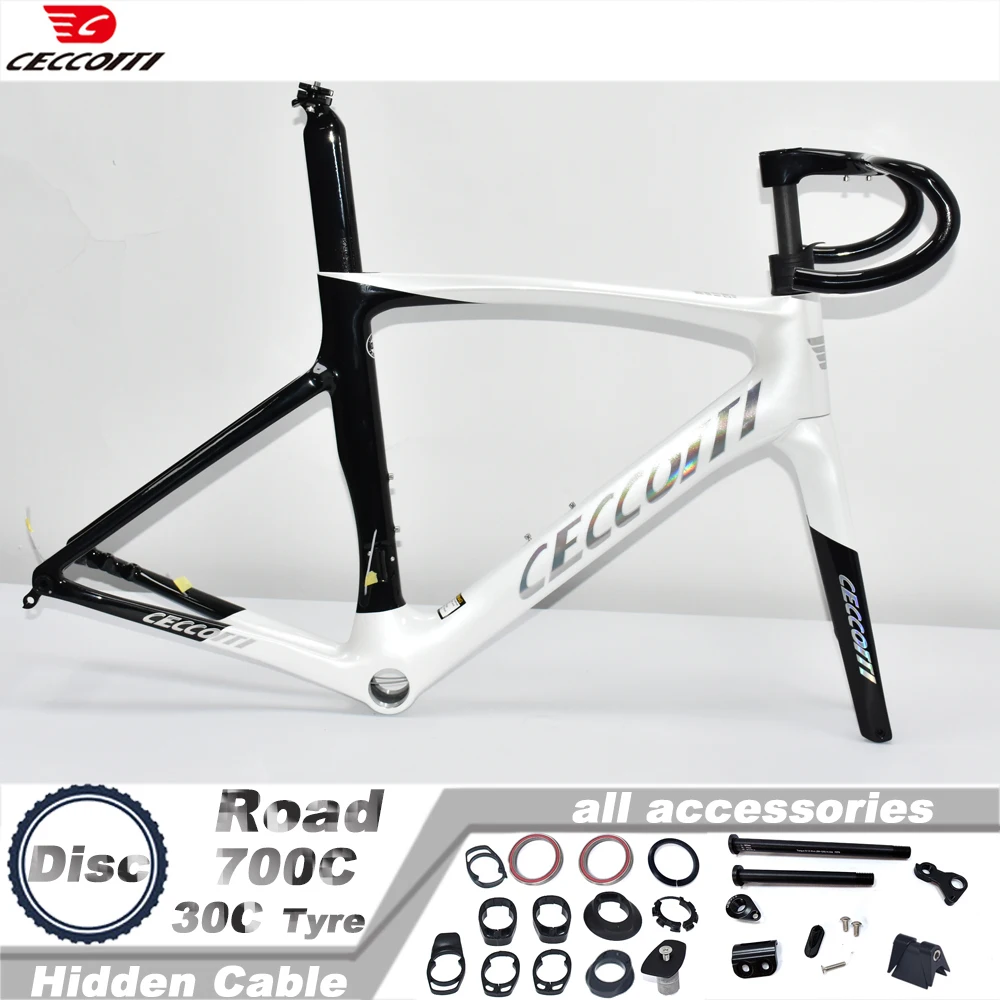 CECCOTTI RF27 Model Laser Carbon Bicycle Frame Handlebar T47BB Disc Brake Full Internal Cable Road Bike Frame