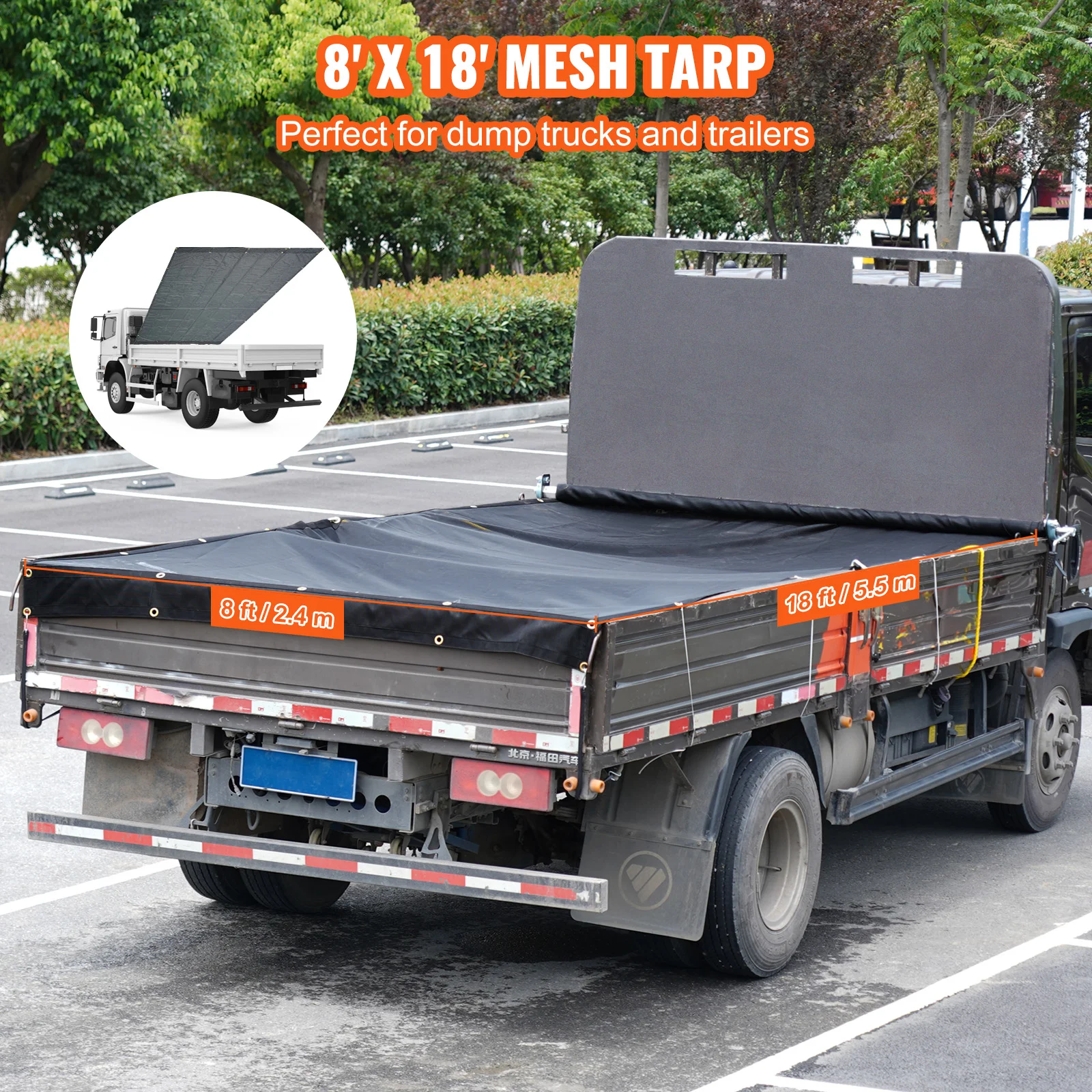VEVOR 18oz PVC Dump Truck Tarp Folding Mesh Awning Tarpaulin Rainproof Cloth Double Pockets Trailer Shade for Outdoor Garden