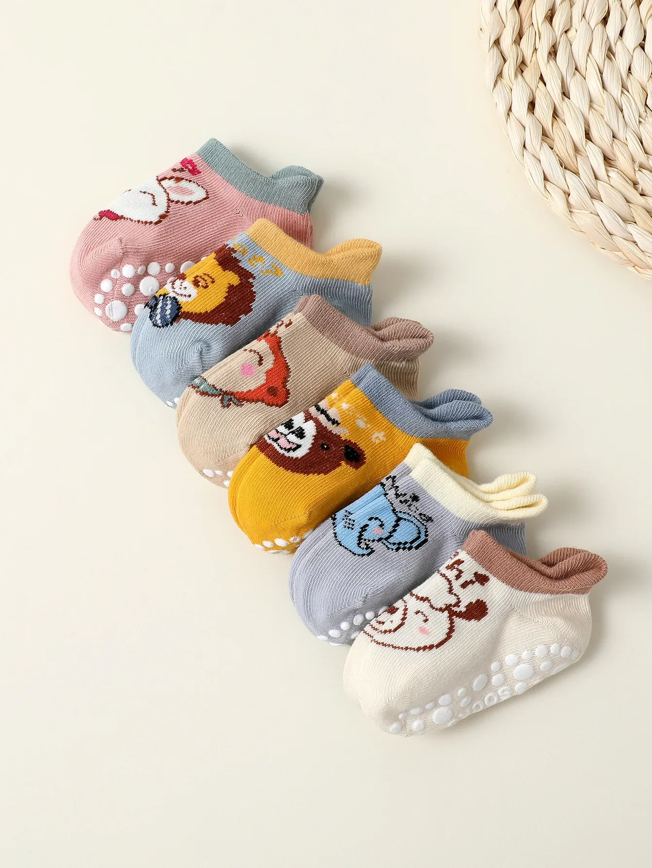 Description Picture 4 of item6 Pairs/Lot Cotton Baby Anti-slip Boat Socks for Boys Girls Low Cut Floor Kids Toddler Sock with Rubber Grips for 0-5Years