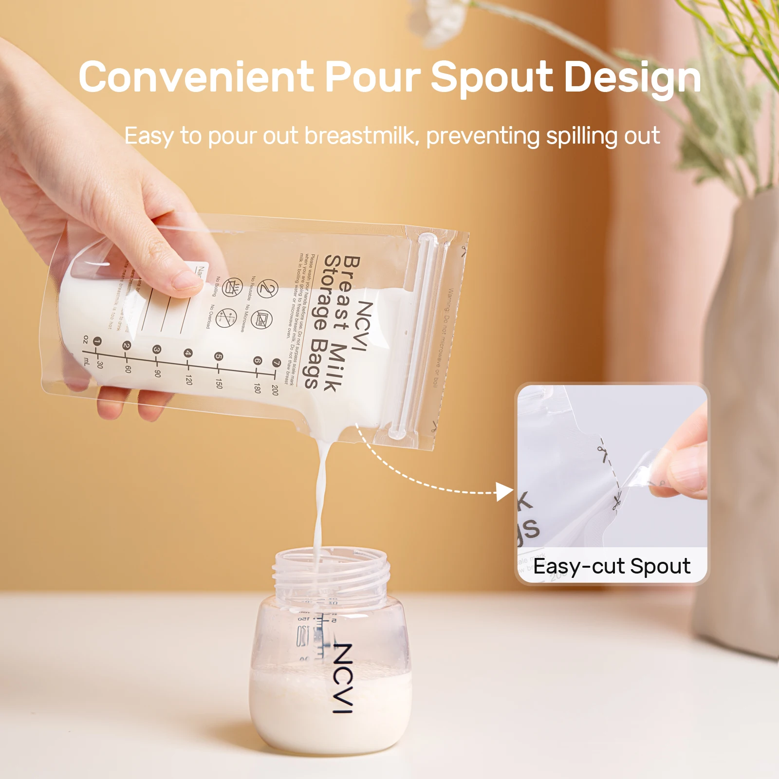 NCVI Breastmilk Storage Bags, 200ml Milk Freezer Bags for Breastfeeding, Temp-Sensing, Doubled-Sealed,Preservation Bag, BPA Free 4