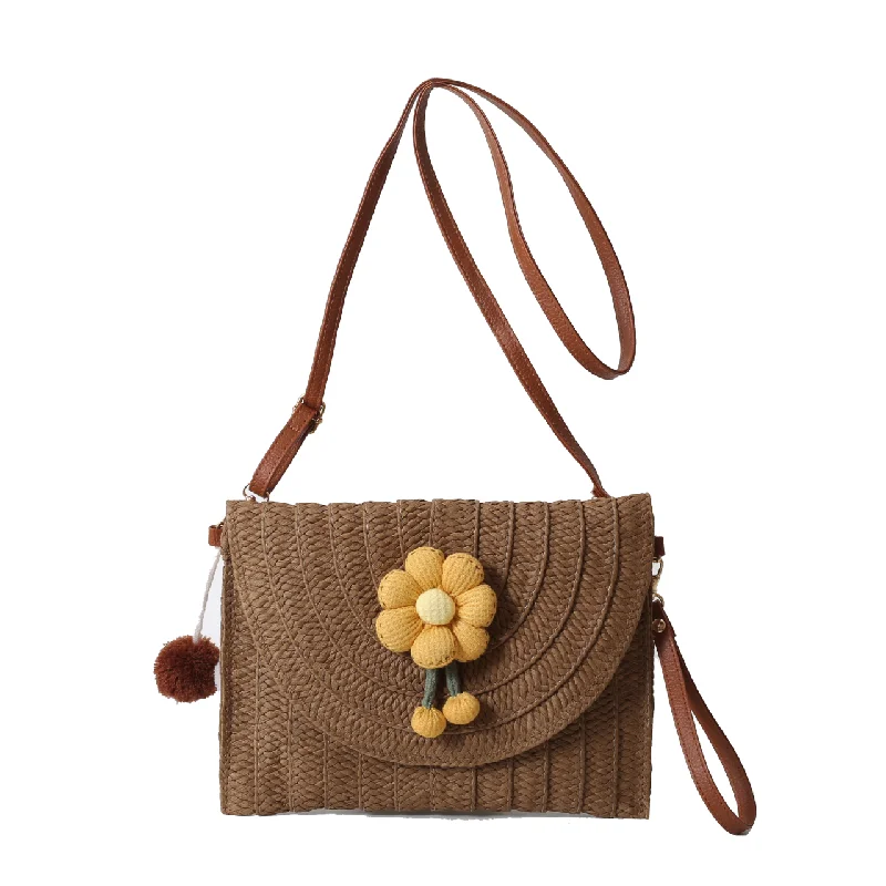 

Женская летняя плетеная сумка-мессенджер, женская пляжная сумка через плечо, модная женская сумка для телефона с цветочным дизайном