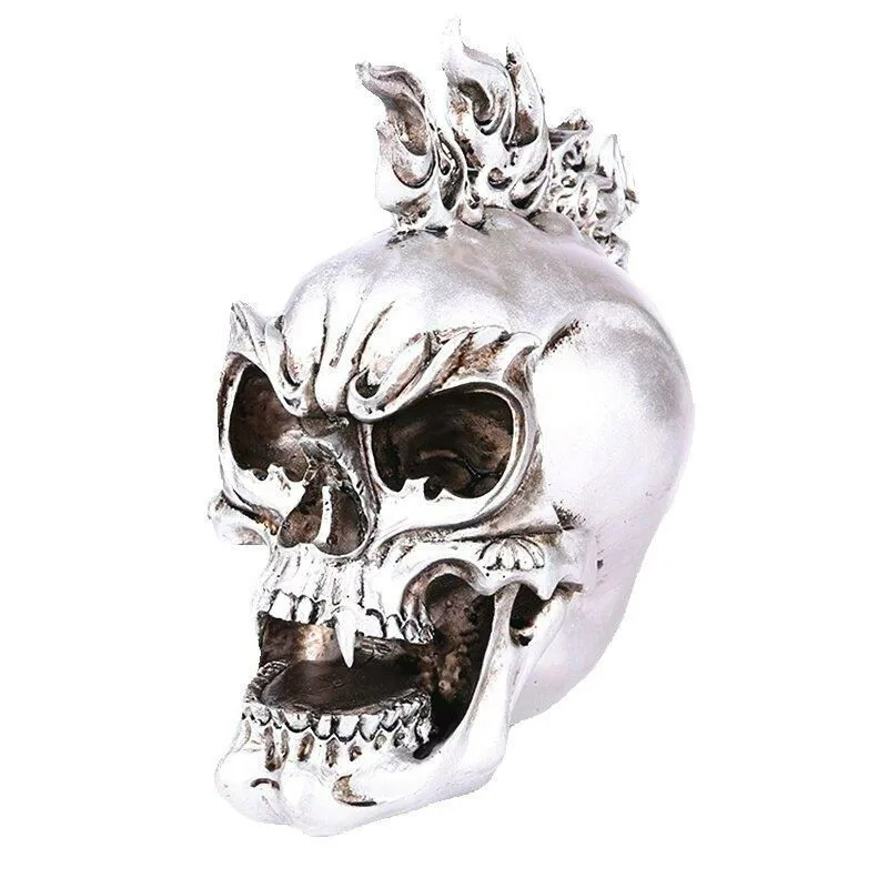 

Silver Resin Skull Statue Home Decor Crafts Ornaments Sculpture Halloween Decoration Accessories Desktop Decorative Figurine