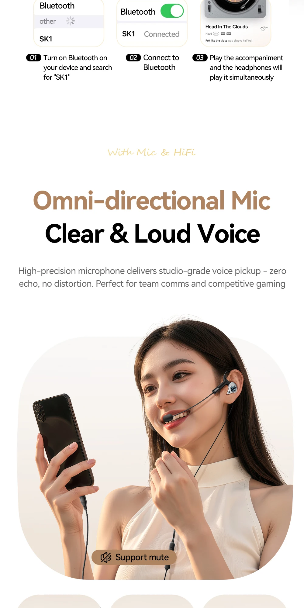 Type-C Karaoke Earphones With Built-in Sound Card HiFi Stereo Music Wired Earbud