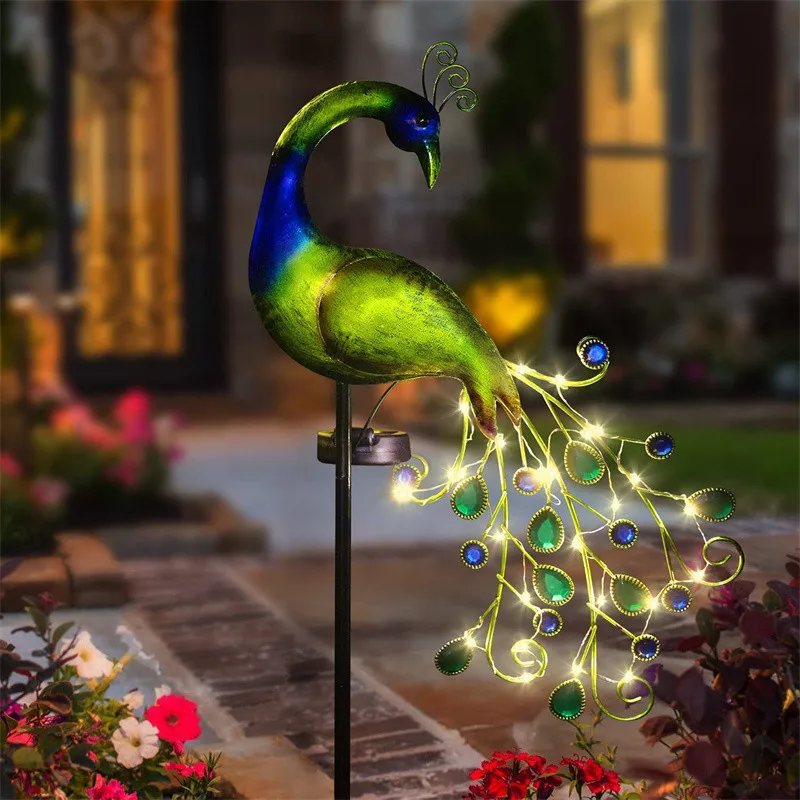 Solar Powered LED Lawn Light Peacock Waterproof Fairy Garden Decor Lamp For Pavilion Yard Landscape Garden Lawn Lights J1E6 modern light luxury simple and beautiful blue peacock open screen photography close up background wall wallpaperpapel de parede
