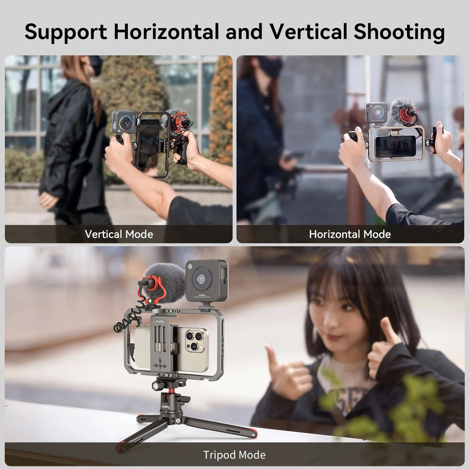 Universal Phone Video Rig Kit for iPhone, Smartphone w Tripod Mic LED Light Side