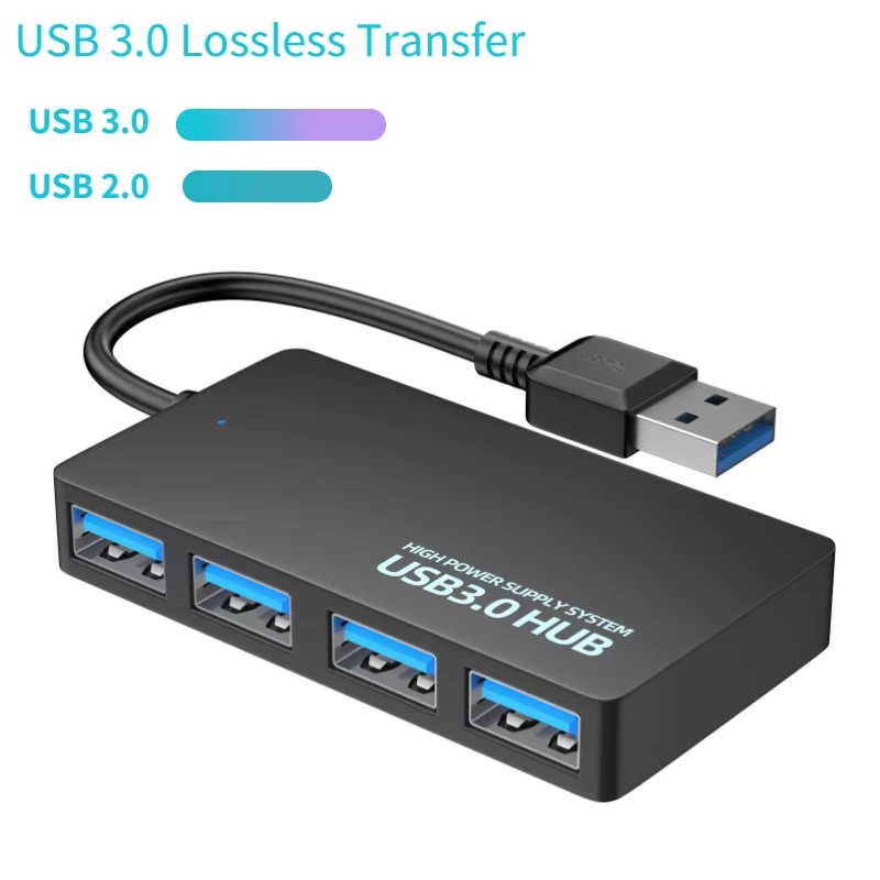 High-Speed 4-Port USB 3.0 Hub Adapter with Plug and Play Feature