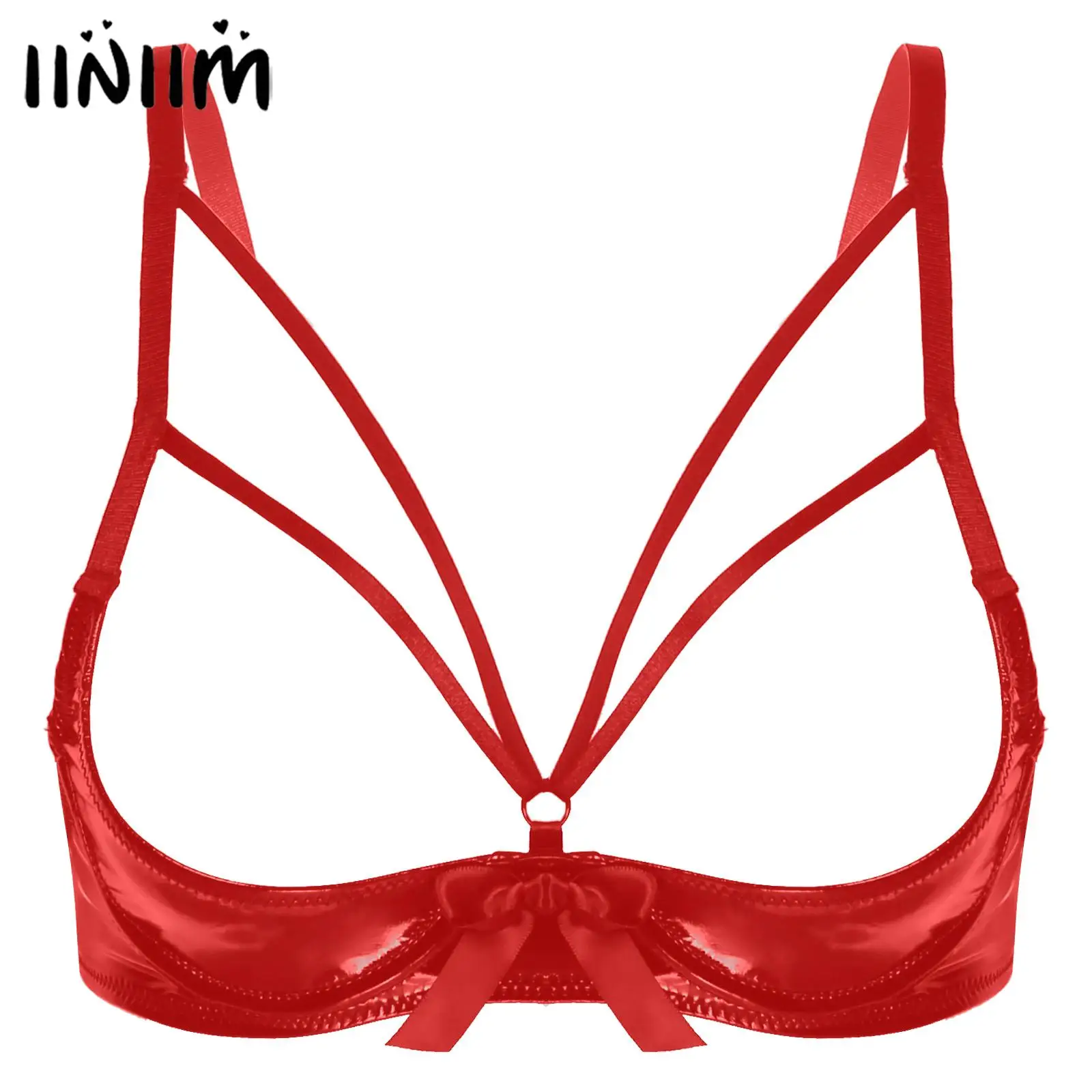 Women Bra Open Cup Sexy for Ladies Lingerie Strappy Patent Leather Bowknot Underwired porno Bra Tops Underwear women bra,erotic lingerie
