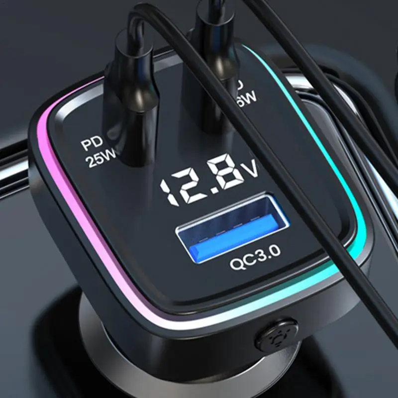 Caricabatterie per Auto con Adattatore USB C, Ricarica Rapida, 3 Porte, con Indicatore di Tensione - immagine 2