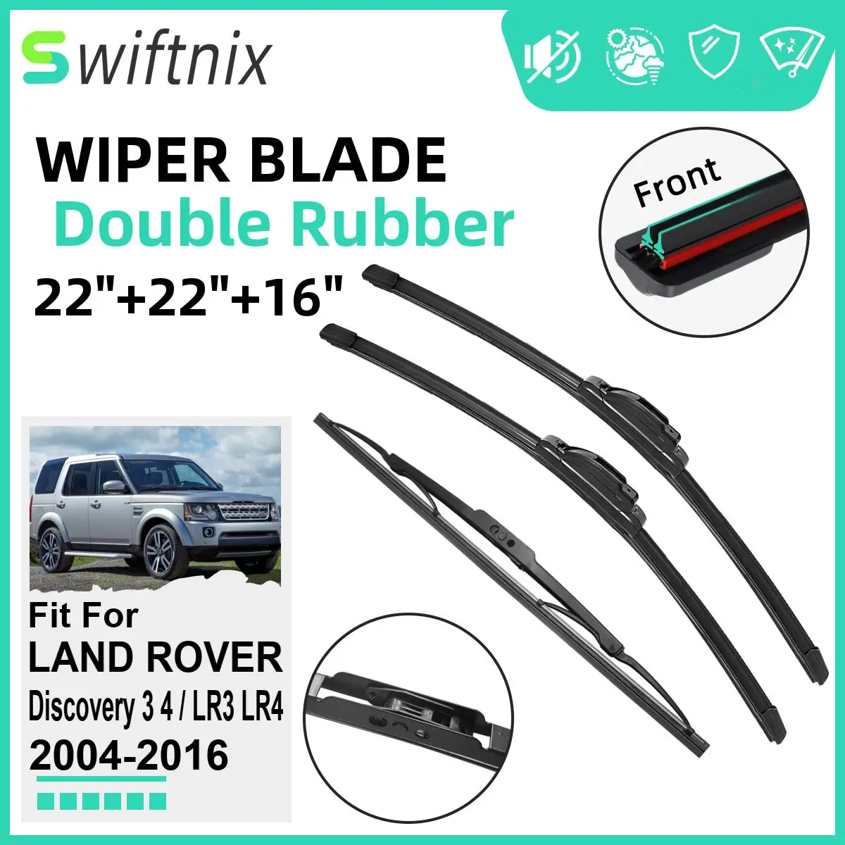 

Двойные резиновые автомобильные дворники для LAND ROVER Discovery 3 4 / LR3 LR4 2004-2016, стеклоочистители, резиновые автомобильные аксессуары 2016