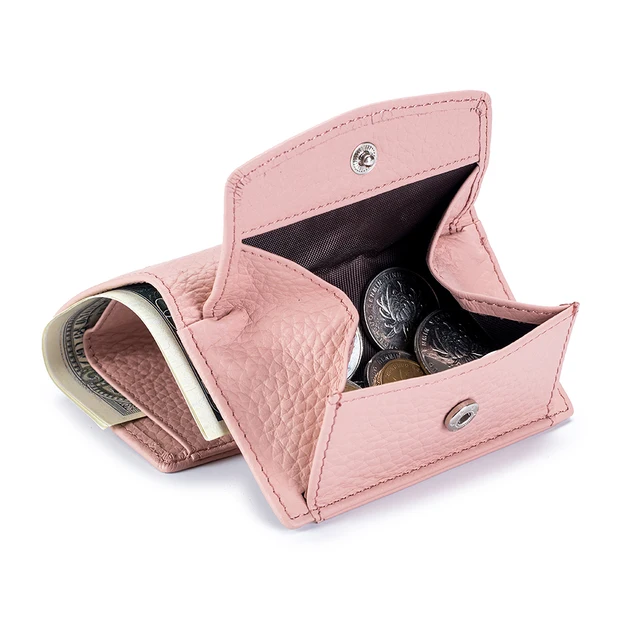 New Women Genuine Leather Purses Female Cowhide Wallets Lady Small Coin Pocket Rfid Card Holder Mini Money Bag Portable Clutch Light Pink