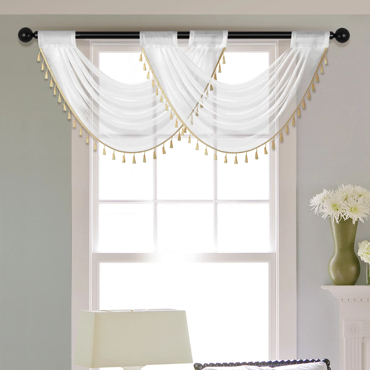 1 PC white sheer window valance for the living room rod pocket romantic voile valance for the window door decor tie valance curtain japanese valance decor