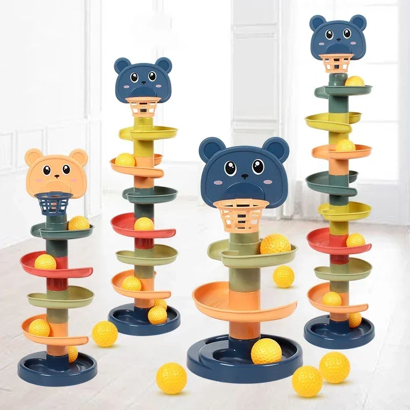 Baby Rotating Track Stacking Montessori Rolling Ball Tower Toys Early Parent Child Education Interactive Children's Toy Gifts