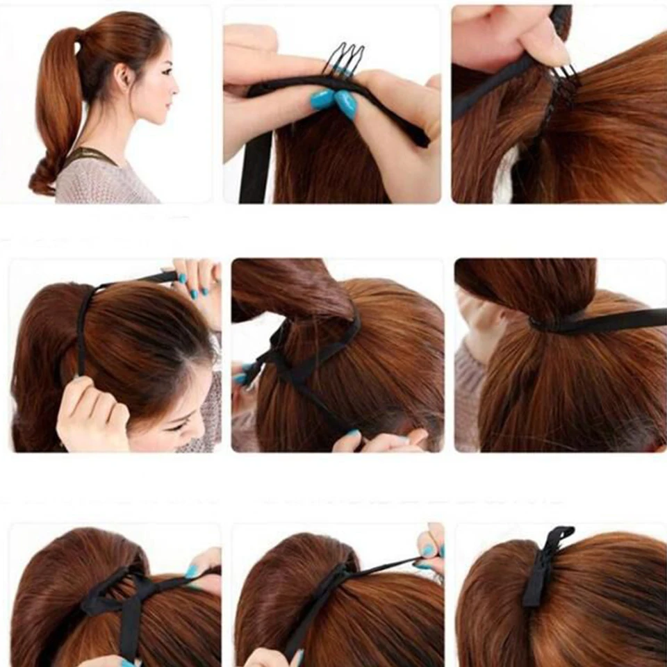 SHANGKE Women's Synthetic Ponytail Long Wavy Hair Extension Clip In Pony Tail Wrap Around Black Blonde Heat Resistant Fiber