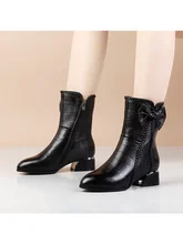  zasana 2022 New Winter Leather Fashion Women's Boots Head of Cowhide Pointed Thick Heel Short Boots 