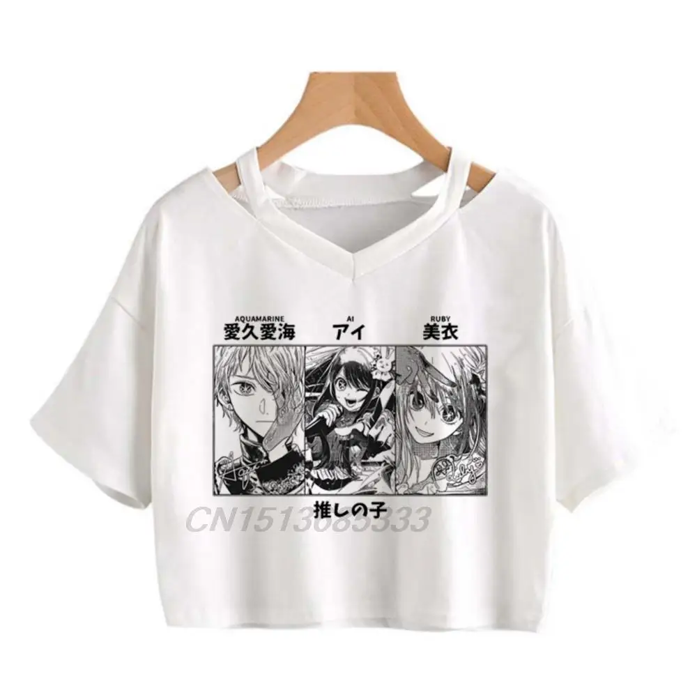 

OSHI NO KO Women Manga Printed Crop Tops Anime Hunter X Vintage Cotton T-shirts Demon Slayer Female Retro Fashion Blouses