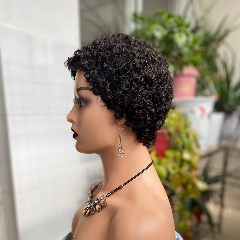 Short Curly Wigs Human Hair Pixie Cut Brazilian Human Hair Machine Wigs For Black Women Natural Black Curly Human Hair Wigs