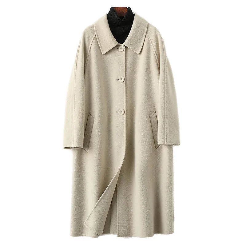 

100 wool double-sided woolen coat 2023 spring new fashionable long woolen coat