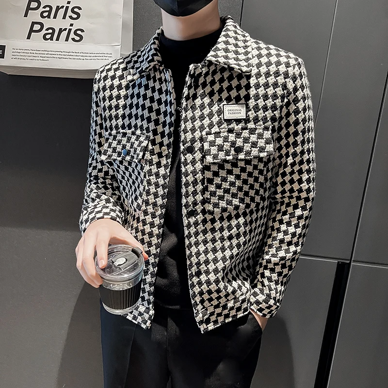 

2023 Brand Clothing Men spring High Quality Casual Plaid Jackets/Male Slim Fit Fashion Lapel British Style Coats Hombre S-3XL