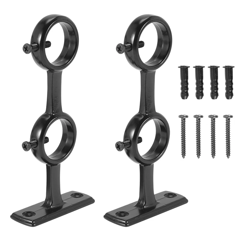 Curtain Rod Bracket 2Pcs Double Curtain Rod Holder Double Brackets Hooks for Living Room Bedroom Rods curtain rod