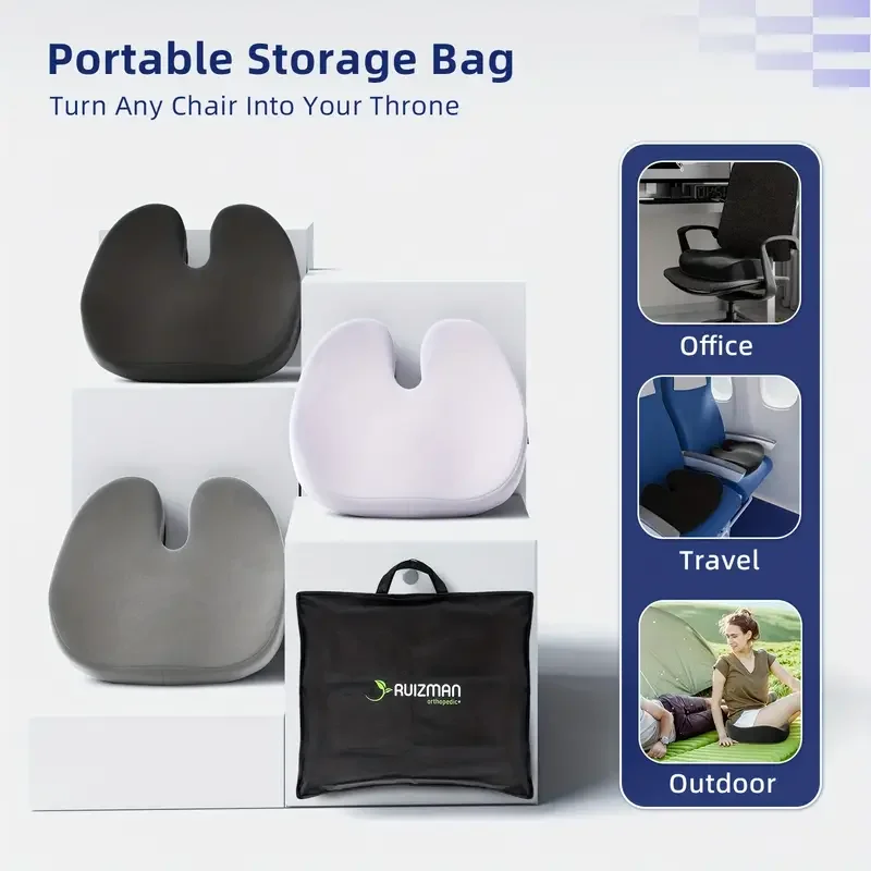 Ergonomic Memory Foam Seat Cushion for Office Chairs - Heavy-Duty Chair Pad with Removable Cover, Ideal for Lower Back