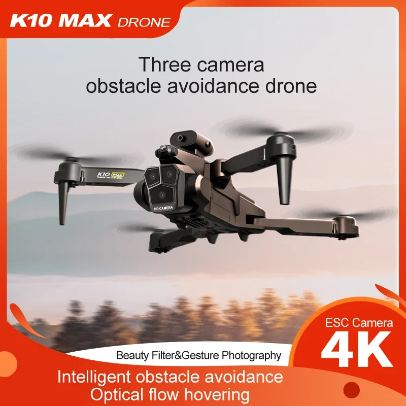 RNABAU K10 MAX 드론 전문 장애물 회피, 4K HD 트리플 카메라 ESC 광학 흐름 포지셔닝 원격 FPV RC 드론 장난감