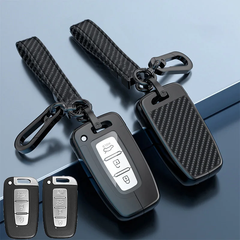 

Carbon Zinc Alloy Smart Key Case Cover Fob 3 4 Button For Hyundai IX35 Elantra Sonata 8 9 For Kia Sportage K5 K2 Sorento Optima