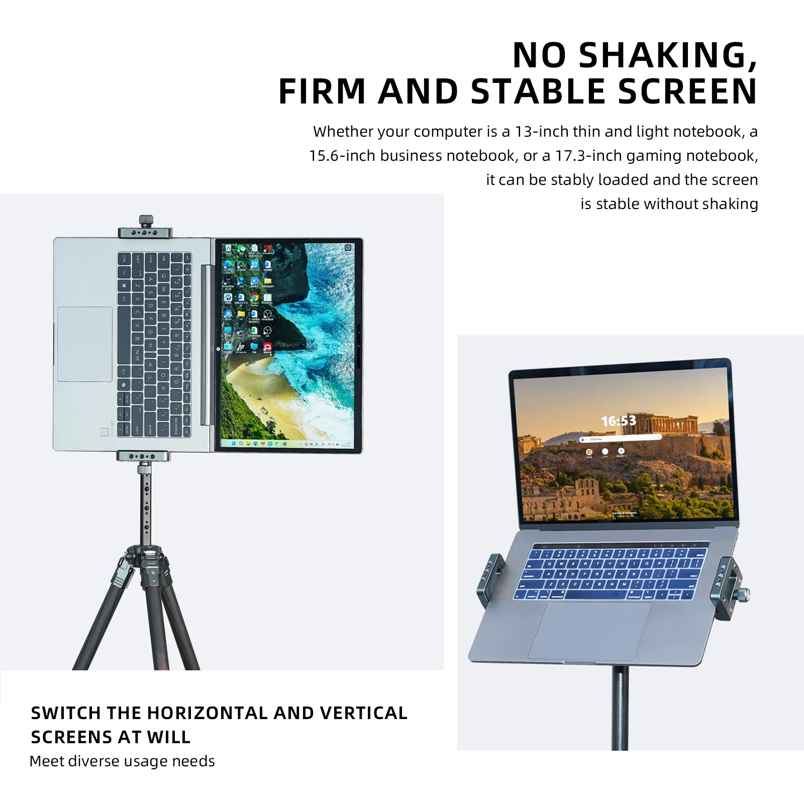 LEAPLIGHT 알루미늄 합금 노트북 스탠드 수평 수직 화면 클램프 휴대용 홀더 아카 스위스 플레이트 1/4인치 나사 삼각대용