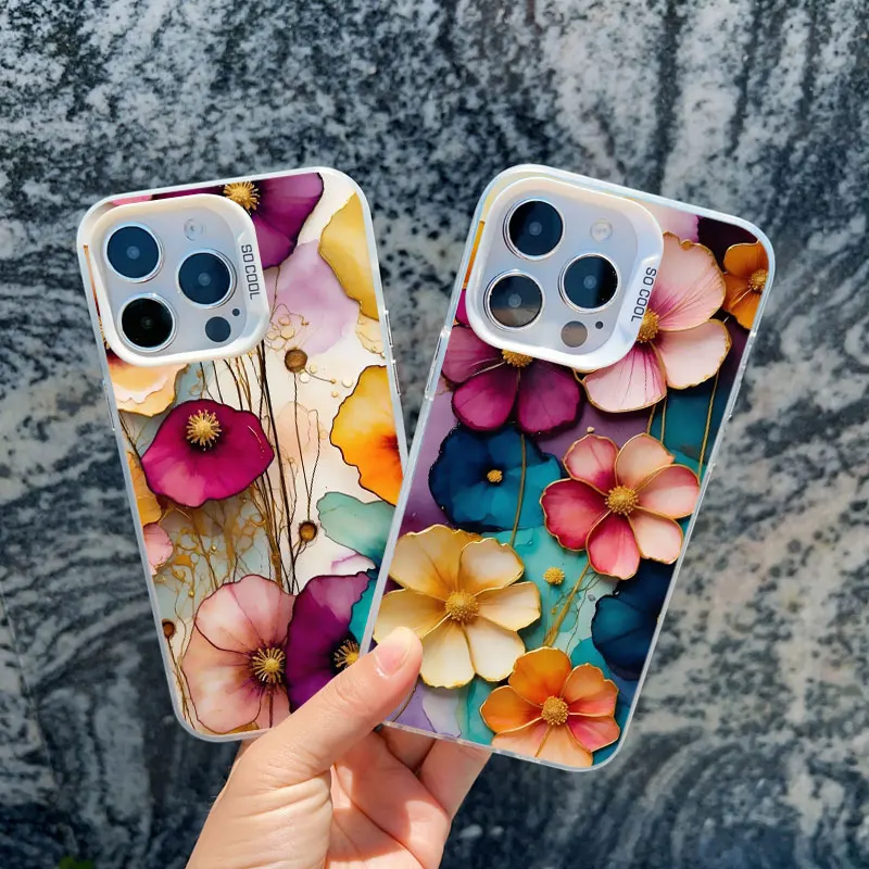 Bunte Blumen-Laser-Handyhülle für iPhone 17 16 15 Pro Max 14 13 11 12 Pro Max 13 Mini 15 14 Plus Stoßfeste Schutzhüllen