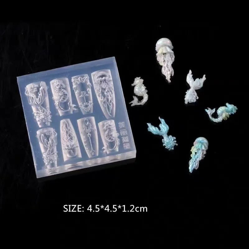 1개 바다 조개 불가사리 금붕어 잉어 3D 아크릴 네일 몰드 여름 바다 해파리 DIY 실리콘 몰드 네일 아트 몰드