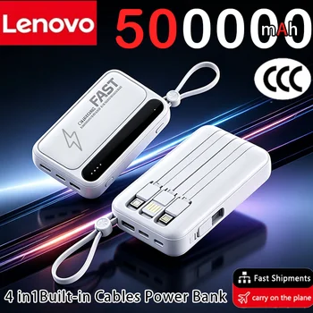 Power Bank Lenovo 500000mAh con 4 Cavi Integrati, Ricarica Rapida, Batteria Esterna Portatile per Tutti i Telefoni, Novità 2026
