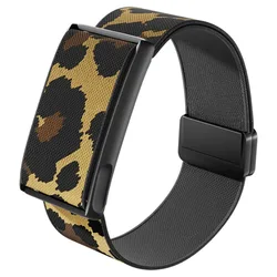 Nylon Sport Band - Magnetic Adjustable Fitness Tracker Strap, Soft & Breathable Replacement Wristband (Black leopard print)