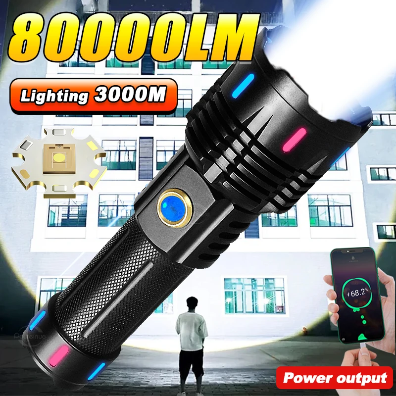 Most Powerful Flashlight 80000LM USB Rechargeable Torch Light High Power LED Flashlight Tactical Lantern Long Shot Search Light