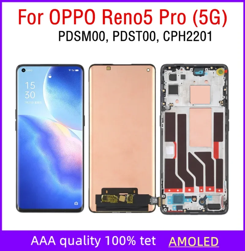 

6.55" AMOLED For Oppo Reno5 Pro LCD Display Screen Touch Panel Digitizer For Reno 5 Pro 5G PDSM00 PDST00 CPH2201 Display