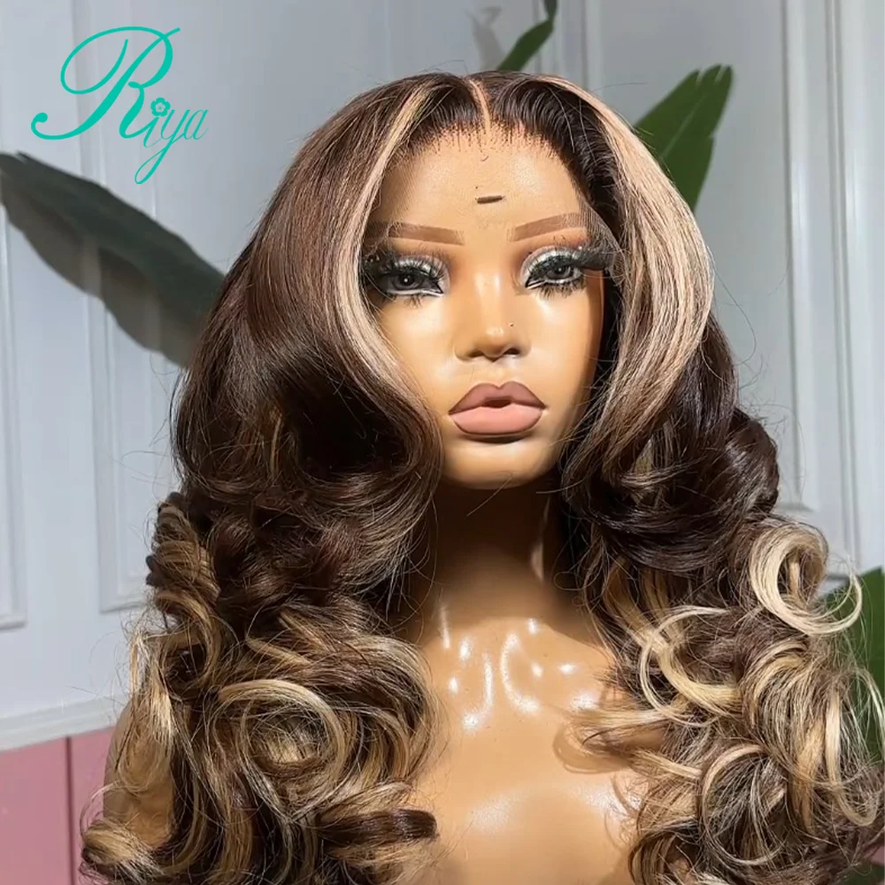 Loose Wave Highlight Chocolate Brown 5x7 Pre-cut Lace Wig Brazilian Human Hair Wig Real Glueless Remy 360 Full Lace Wigs