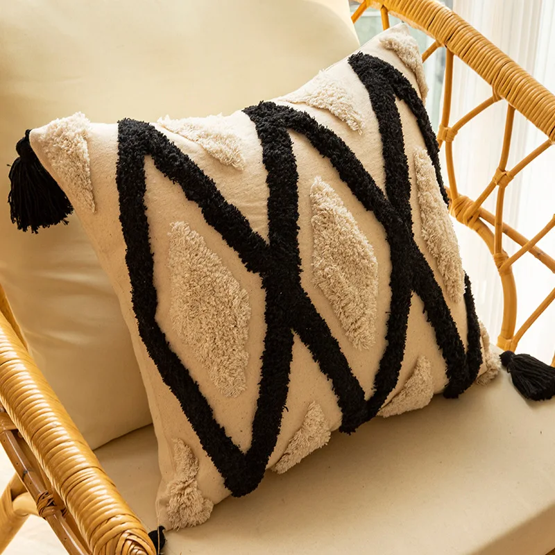 Modern Light Luxury Pillow Home Classic Black and White Checkered Loop Velvet Sofa Pillow Pillow Case Bedroom Cushion Cover